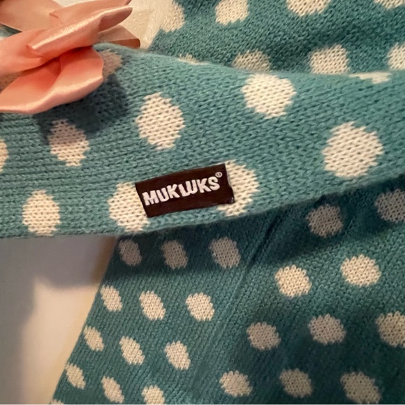 Mukluks Winter Bow Scarf Blue and White Dots - Picture 3 of 10